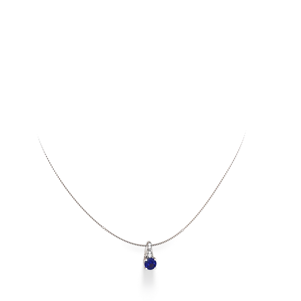 Lab Sapphire Antique Elegance 14K White Gold pendant P3100