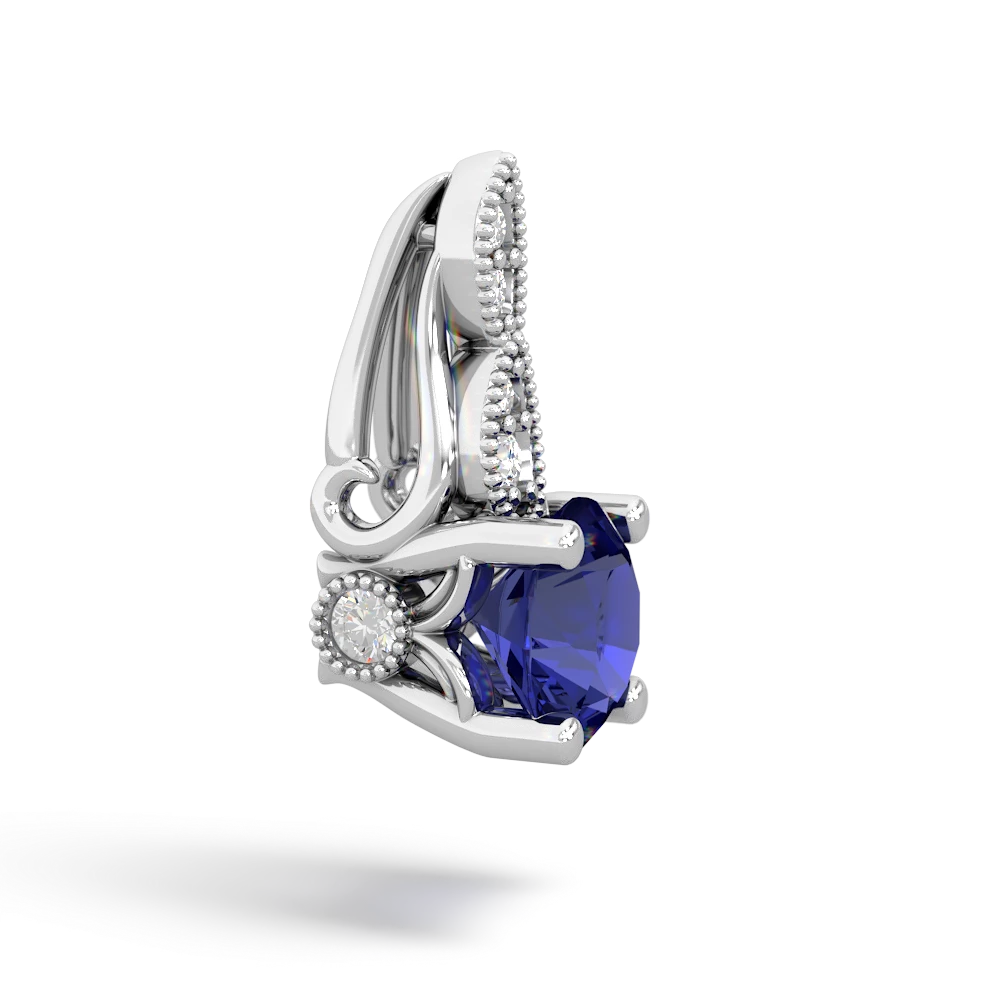 Lab Sapphire Antique Elegance 14K White Gold pendant P3100