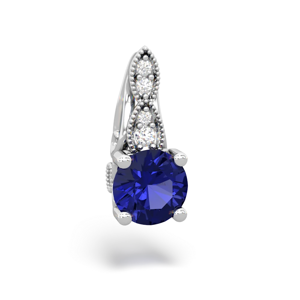 Lab Sapphire Antique Elegance 14K White Gold pendant P3100