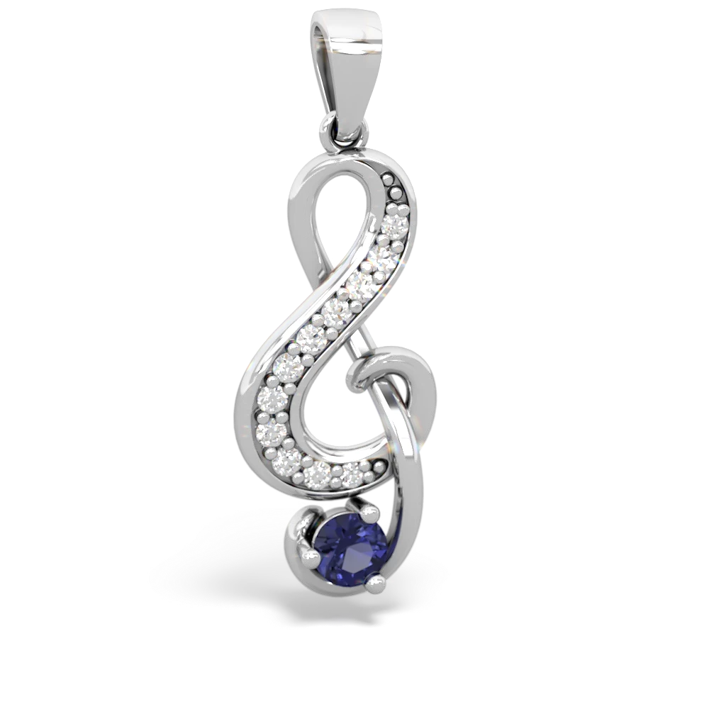 Lab Sapphire G-Clef Music 14K White Gold pendant P5830