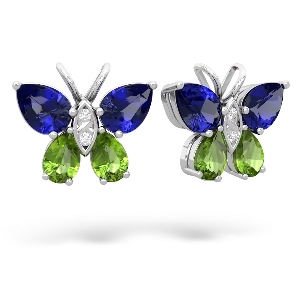 Lab Sapphire Butterfly 14K White Gold earrings E2215