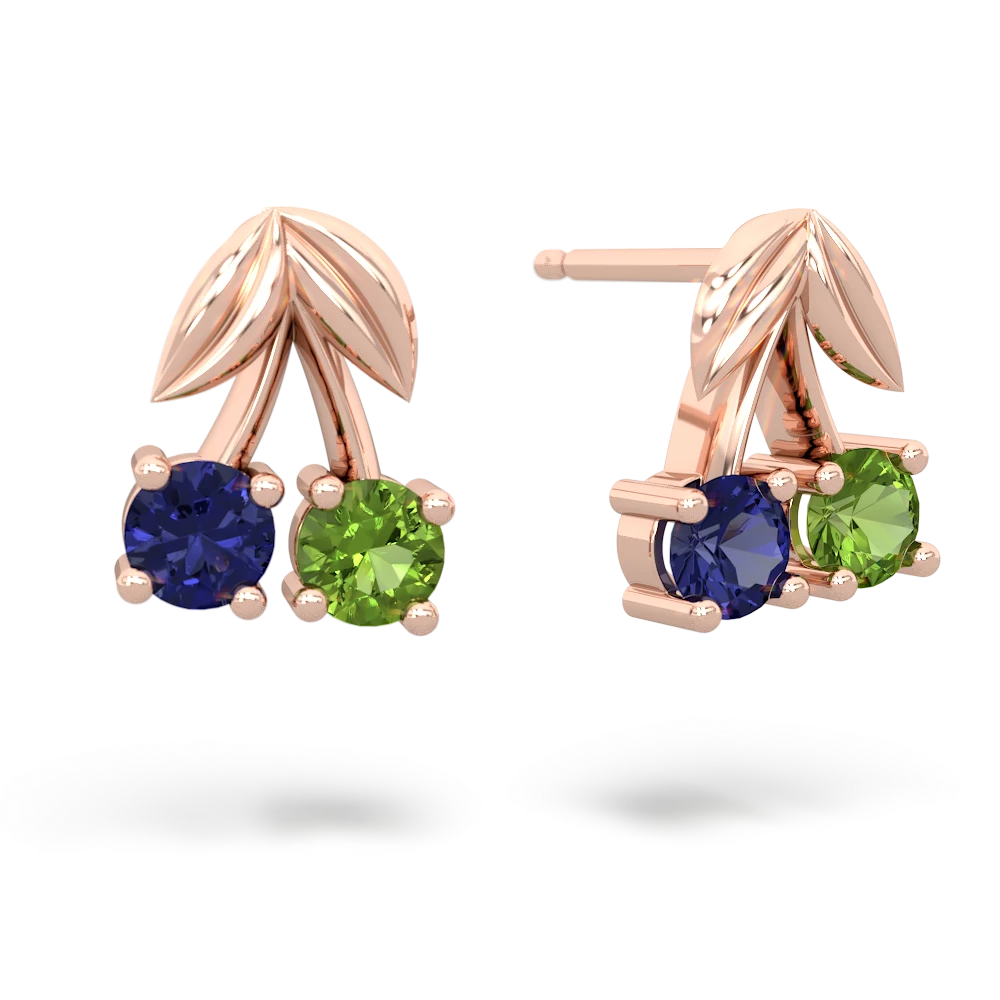 Lab Sapphire Sweet Cherries 14K Rose Gold earrings E7001