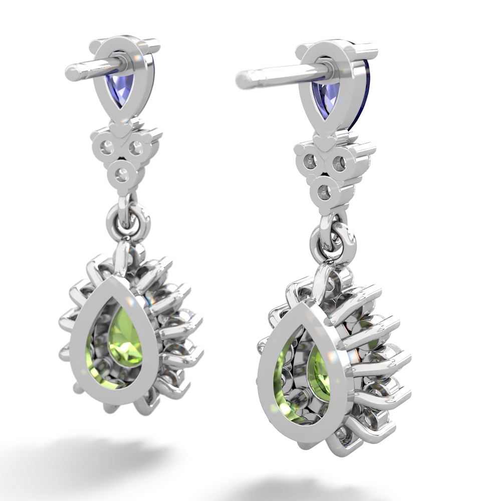 Lab Sapphire Halo Pear Dangle 14K White Gold earrings E1882