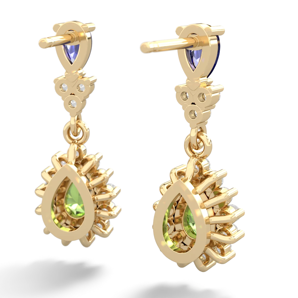 Lab Sapphire Halo Pear Dangle 14K Yellow Gold earrings E1882