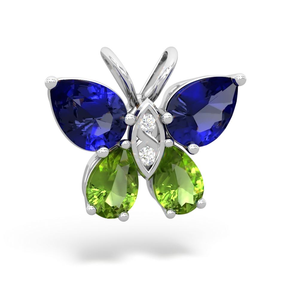 Lab Sapphire Butterfly 14K White Gold pendant P2215