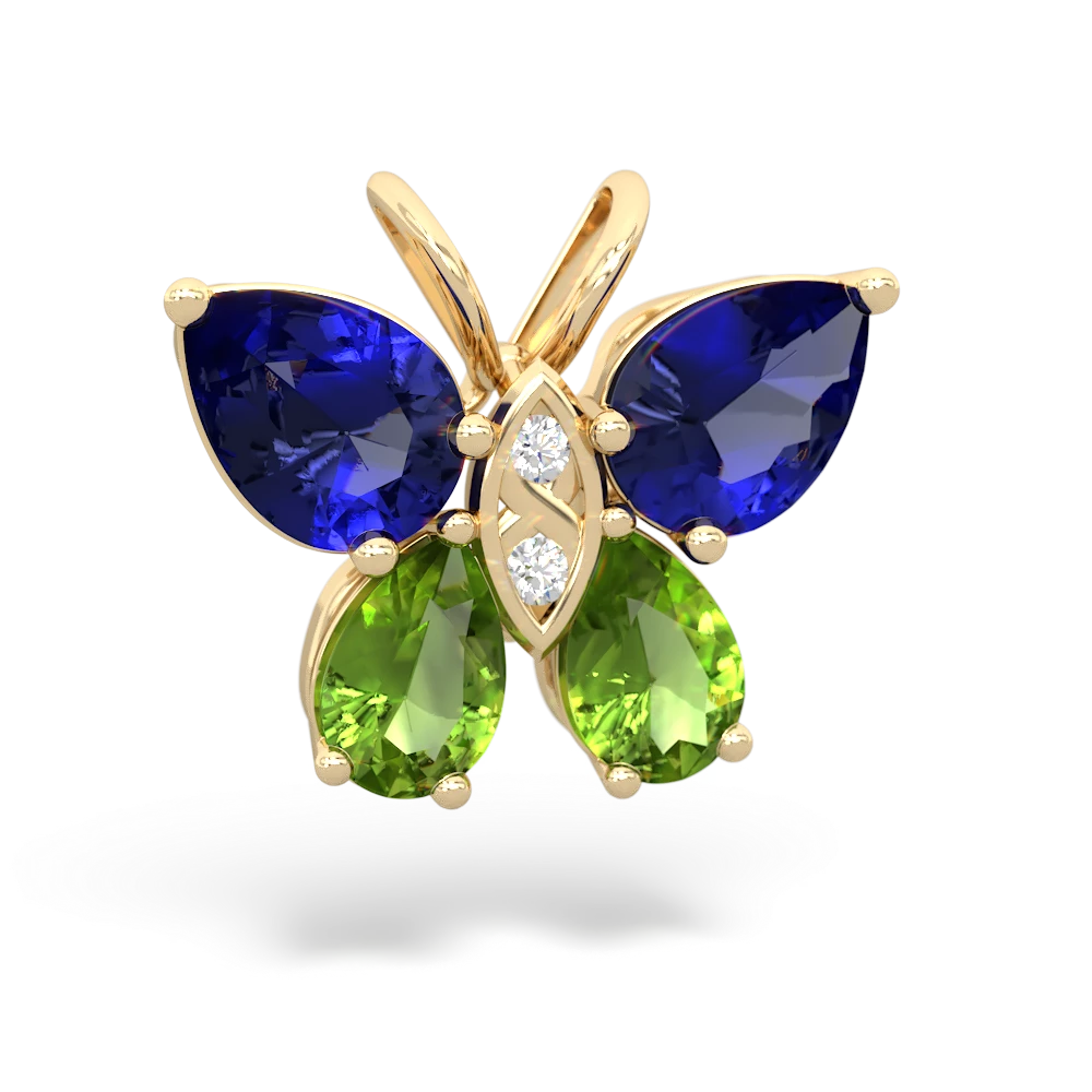 Lab Sapphire Butterfly 14K Yellow Gold pendant P2215