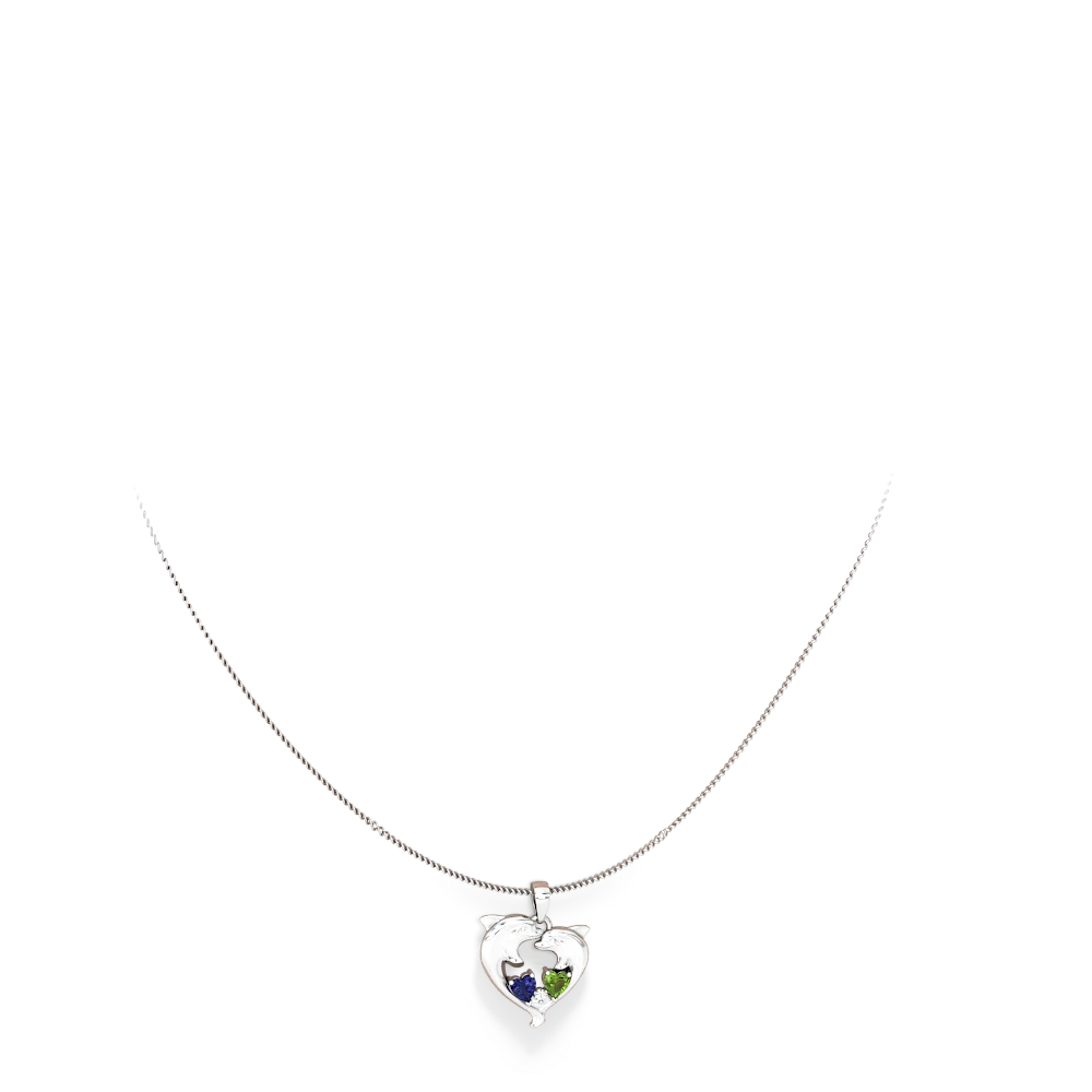 Lab Sapphire Dolphin Heart 14K White Gold pendant P5820