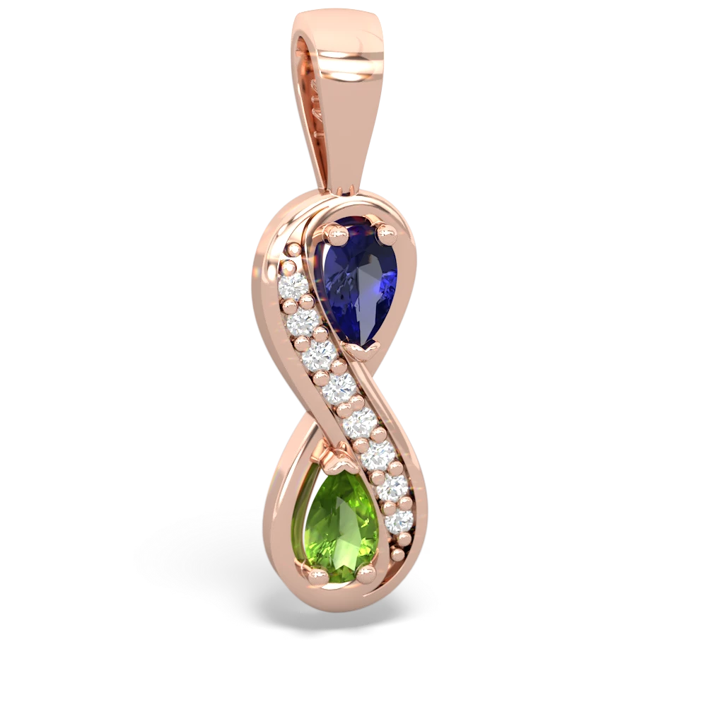 Lab Sapphire Diamond Infinity 14K Rose Gold pendant P5390