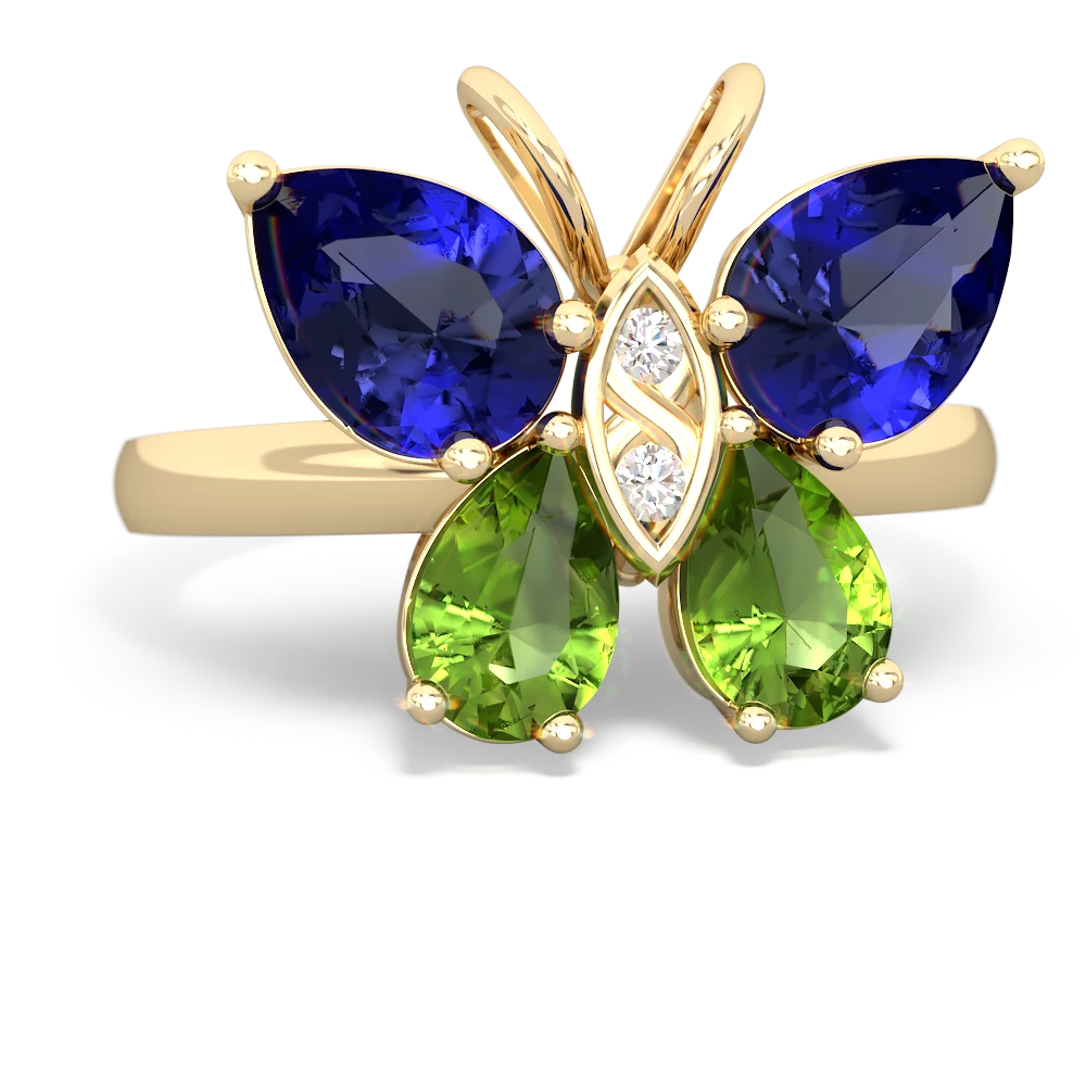 Lab Sapphire Butterfly 14K Yellow Gold ring R2215