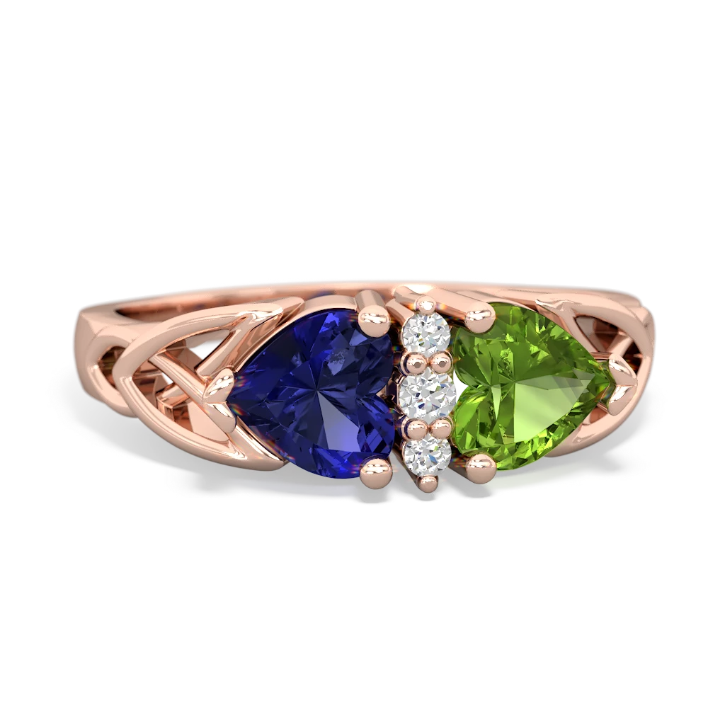 Lab Sapphire Celtic Knot Double Heart 14K Rose Gold ring R5040