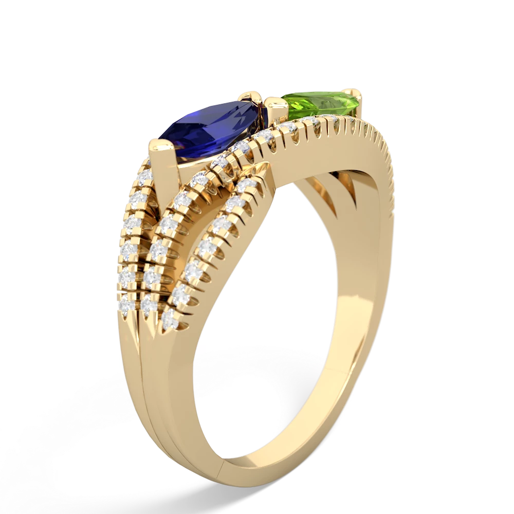 Lab Sapphire Diamond Rivers 14K Yellow Gold ring R3070