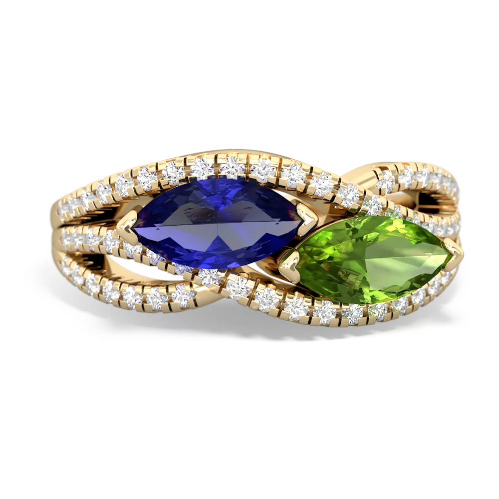 Lab Sapphire Diamond Rivers 14K Yellow Gold ring R3070