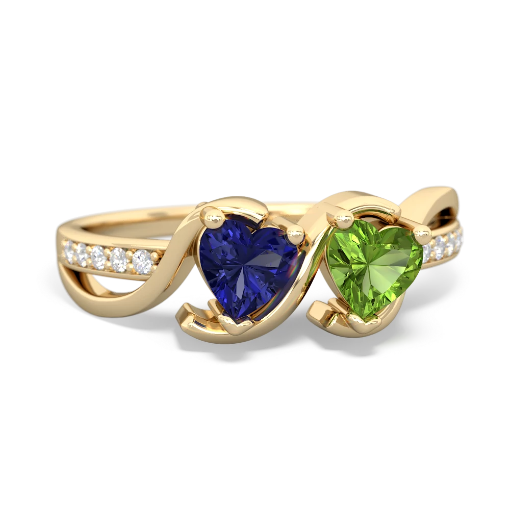 Lab Sapphire Side By Side 14K Yellow Gold ring R3090