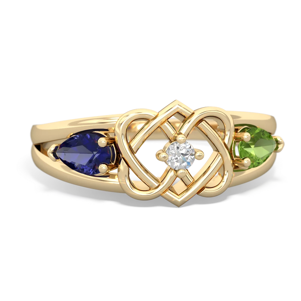 Lab Sapphire Hearts Intertwined 14K Yellow Gold ring R5880