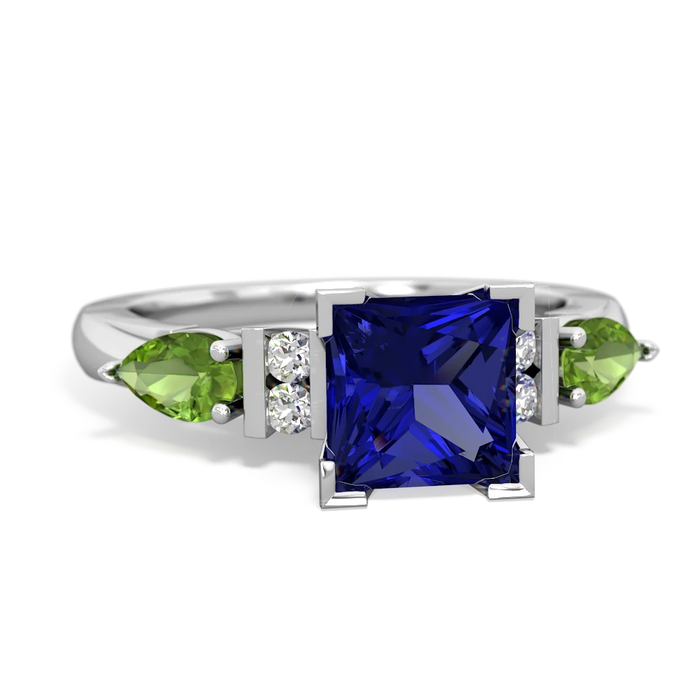 Lab Sapphire 6Mm Princess Eternal Embrace Engagement 14K White Gold ring C2002