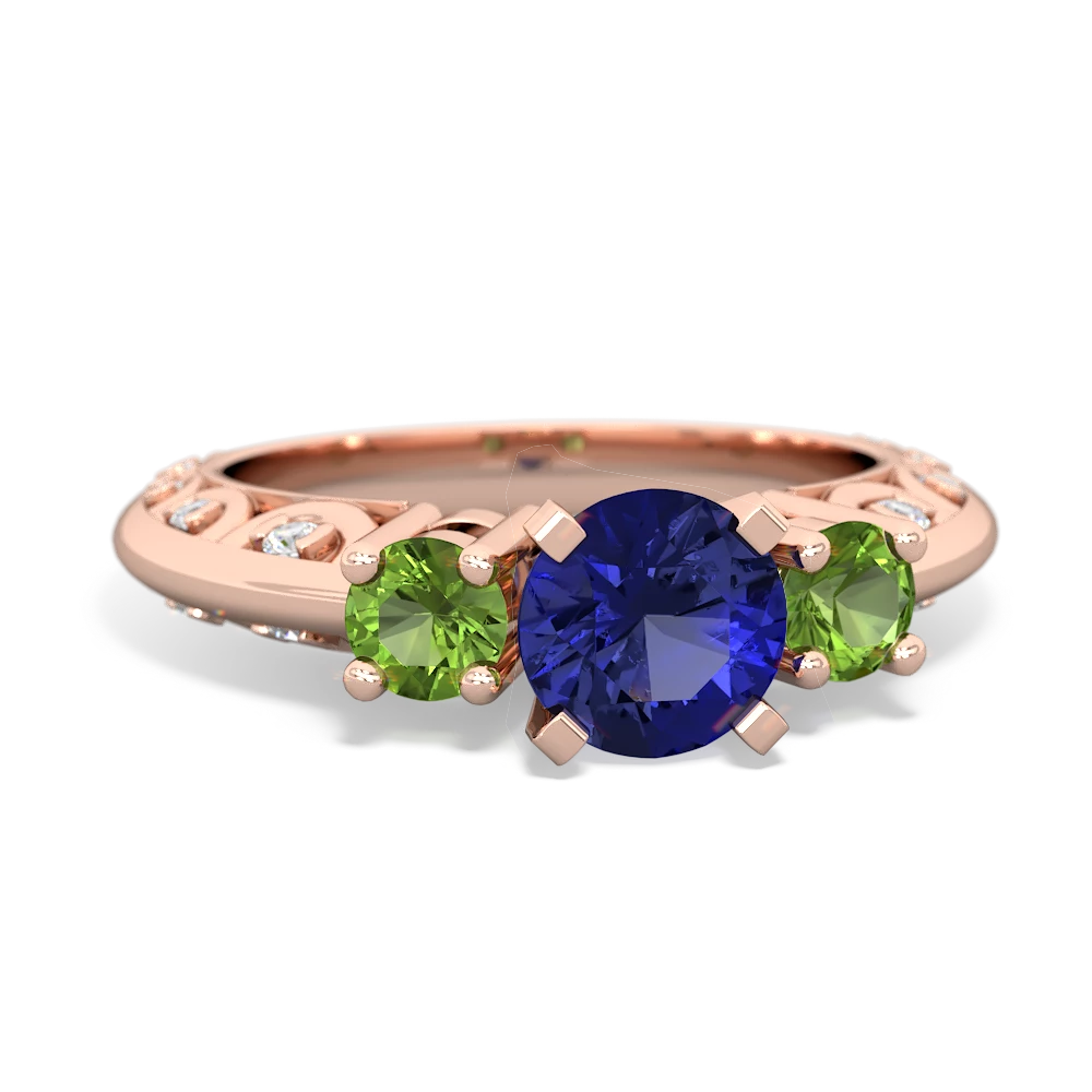 Lab Sapphire Art Deco Eternal Embrace Engagement 14K Rose Gold ring C2003