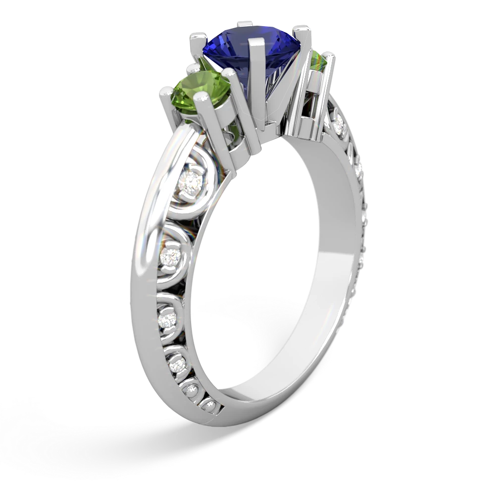 Lab Sapphire Art Deco Eternal Embrace Engagement 14K White Gold ring C2003