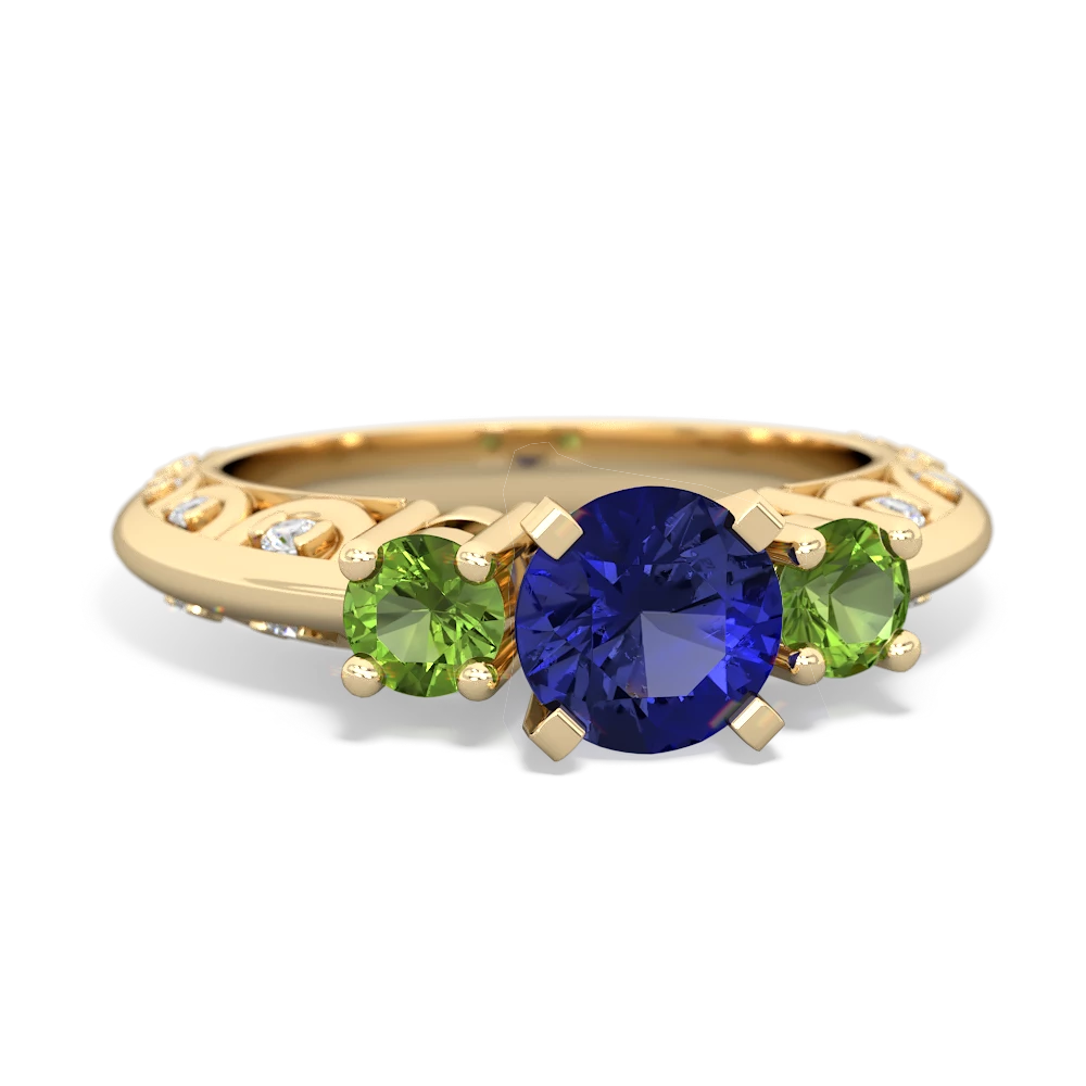 Lab Sapphire Art Deco Eternal Embrace Engagement 14K Yellow Gold ring C2003