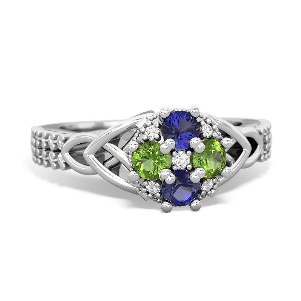 Lab Sapphire Celtic Knot Cluster Engagement 14K White Gold ring R26443RD