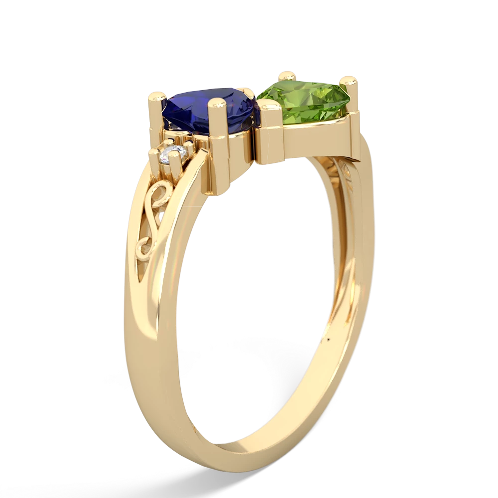 Lab Sapphire Snuggling Hearts 14K Yellow Gold ring R2178