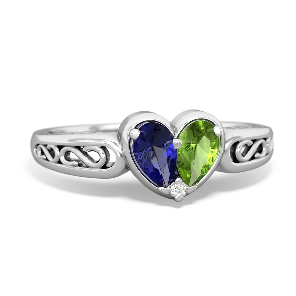 Lab Sapphire Filligree 'One Heart' 14K White Gold ring R5070