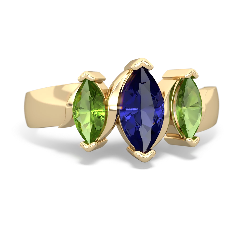 Lab Sapphire Three Peeks 14K Yellow Gold ring R2433