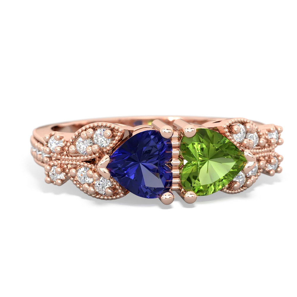 Lab Sapphire Diamond Butterflies 14K Rose Gold ring R5601