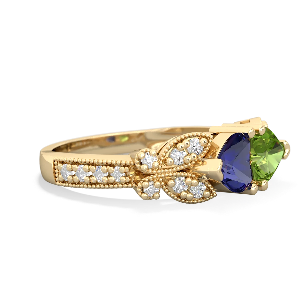 Lab Sapphire Diamond Butterflies 14K Yellow Gold ring R5601