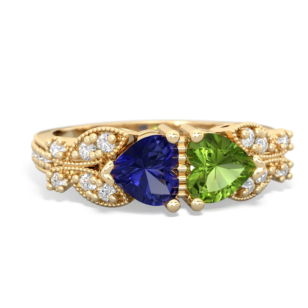 Lab Sapphire Diamond Butterflies 14K Yellow Gold ring R5601