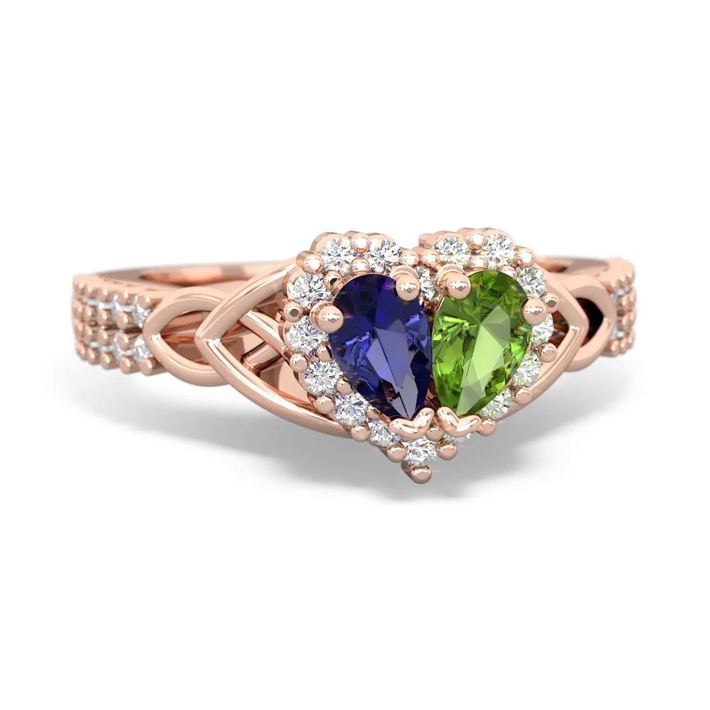 Lab Sapphire Celtic Knot Two Hearts As One 14K Rose Gold ring R2644HRT