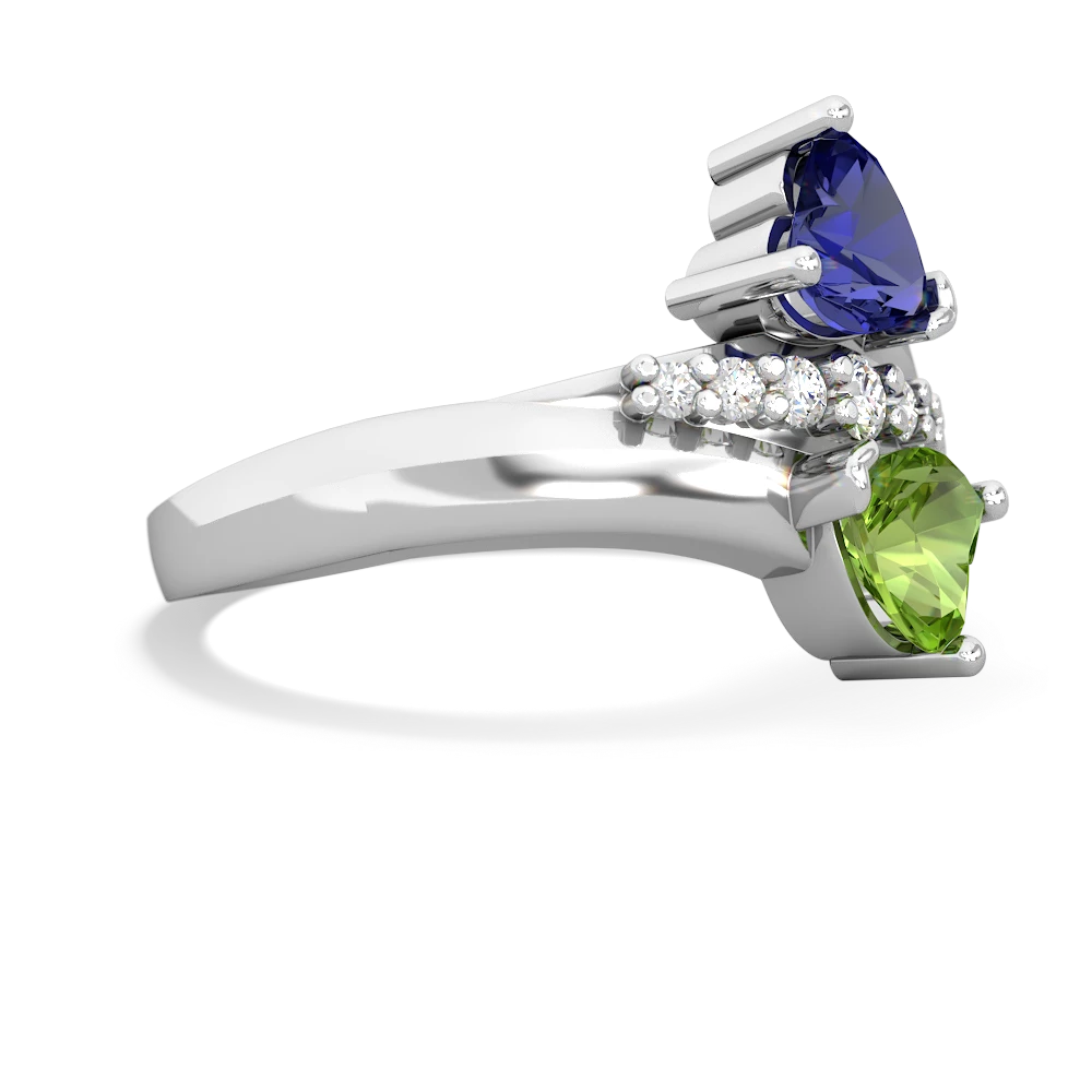 Lab Sapphire Heart To Heart 14K White Gold ring R2064