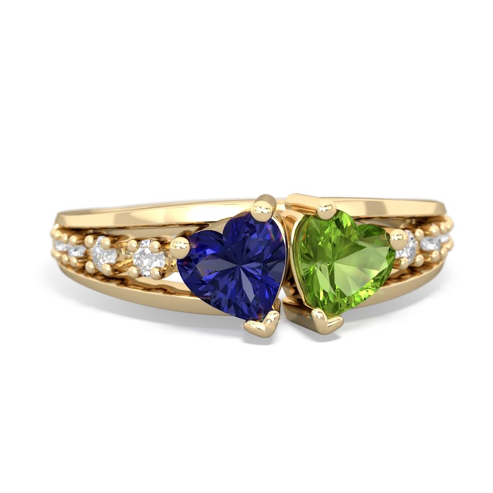 Lab Sapphire Heart To Heart 14K Yellow Gold ring R3342