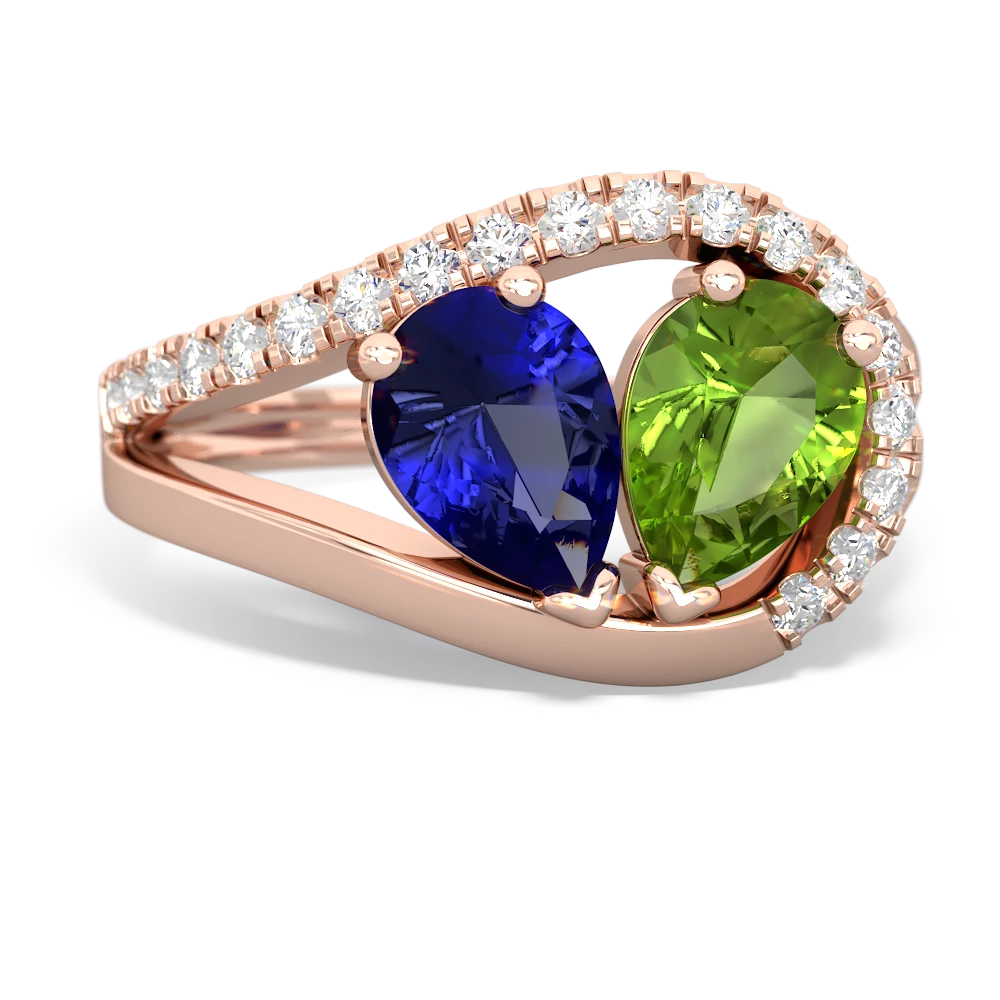 Lab Sapphire Nestled Heart Keepsake 14K Rose Gold ring R5650