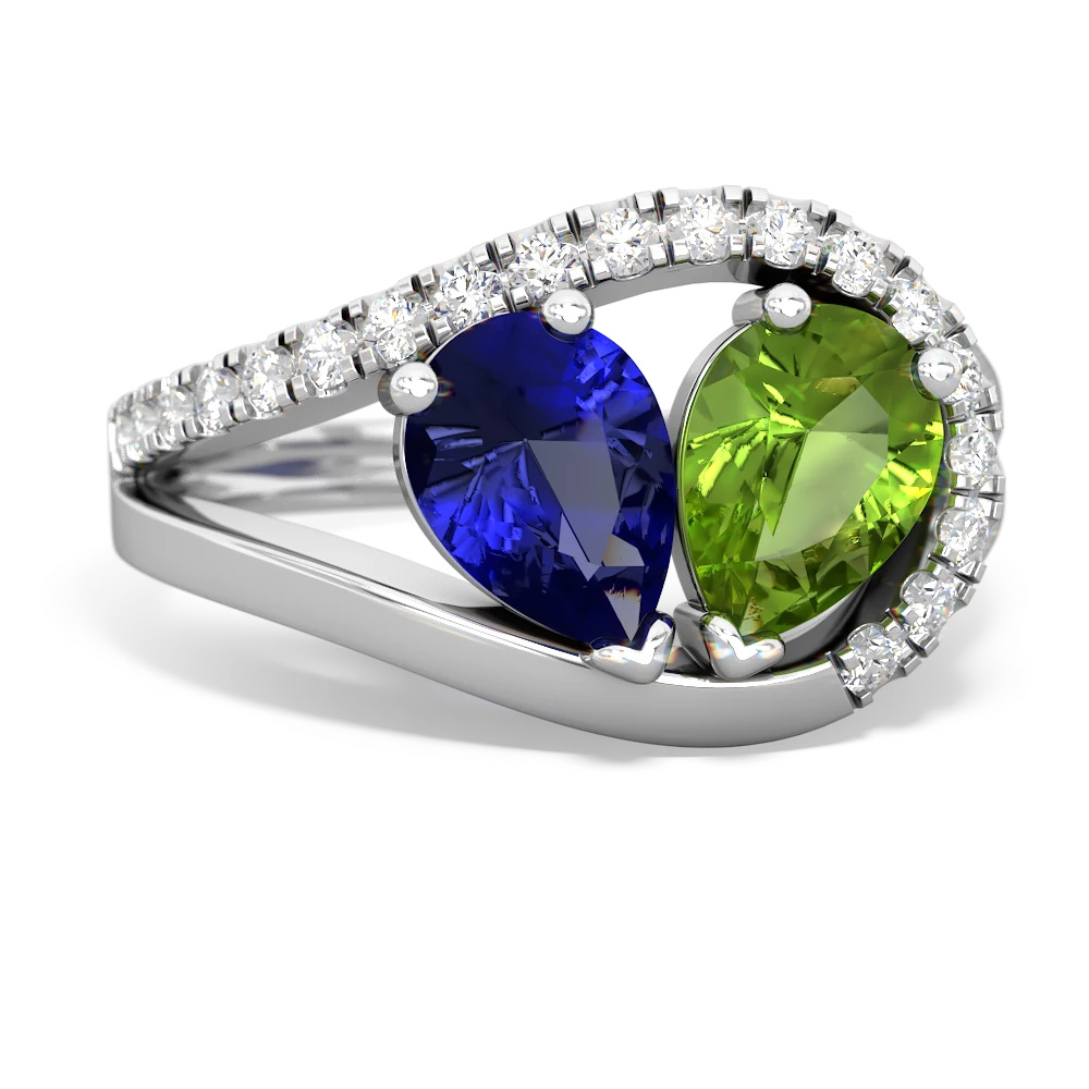 Lab Sapphire Nestled Heart Keepsake 14K White Gold ring R5650