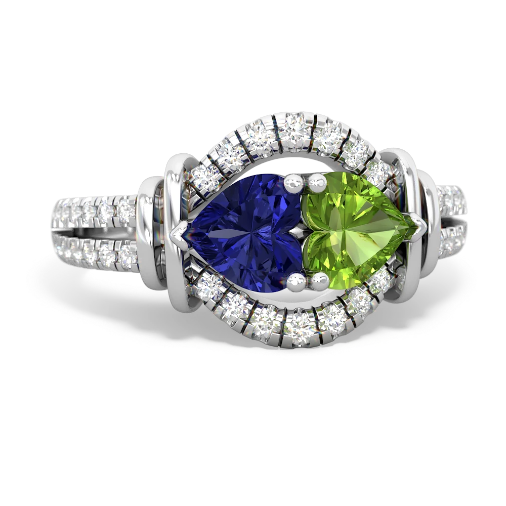 Lab Sapphire Art-Deco Keepsake 14K White Gold ring R5630