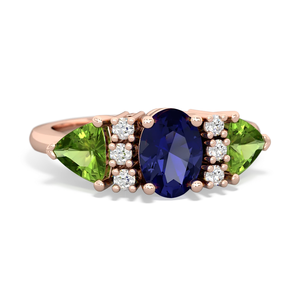 Lab Sapphire Antique Style Three Stone 14K Rose Gold ring R2186