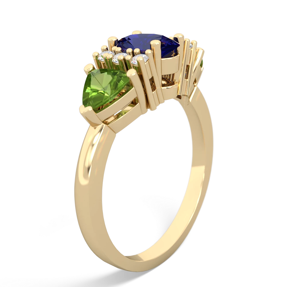 Lab Sapphire Antique Style Three Stone 14K Yellow Gold ring R2186