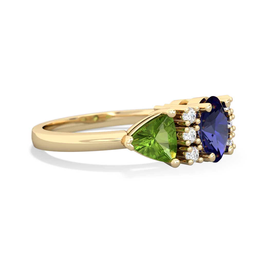 Lab Sapphire Antique Style Three Stone 14K Yellow Gold ring R2186