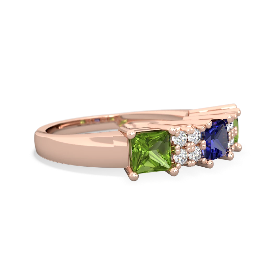 Lab Sapphire Three Stone Diamond Cluster 14K Rose Gold ring R2592