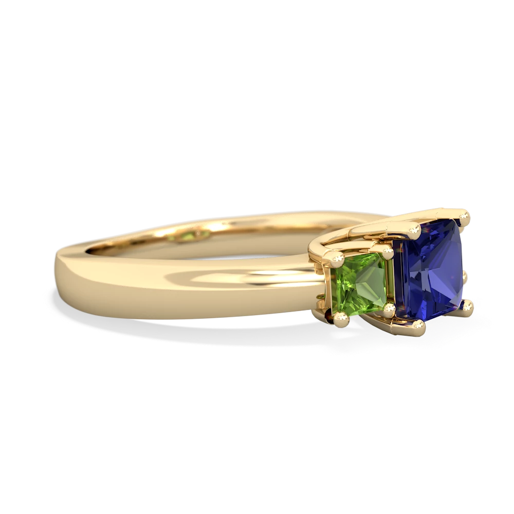 Lab Sapphire Three Stone Trellis 14K Yellow Gold ring R4015