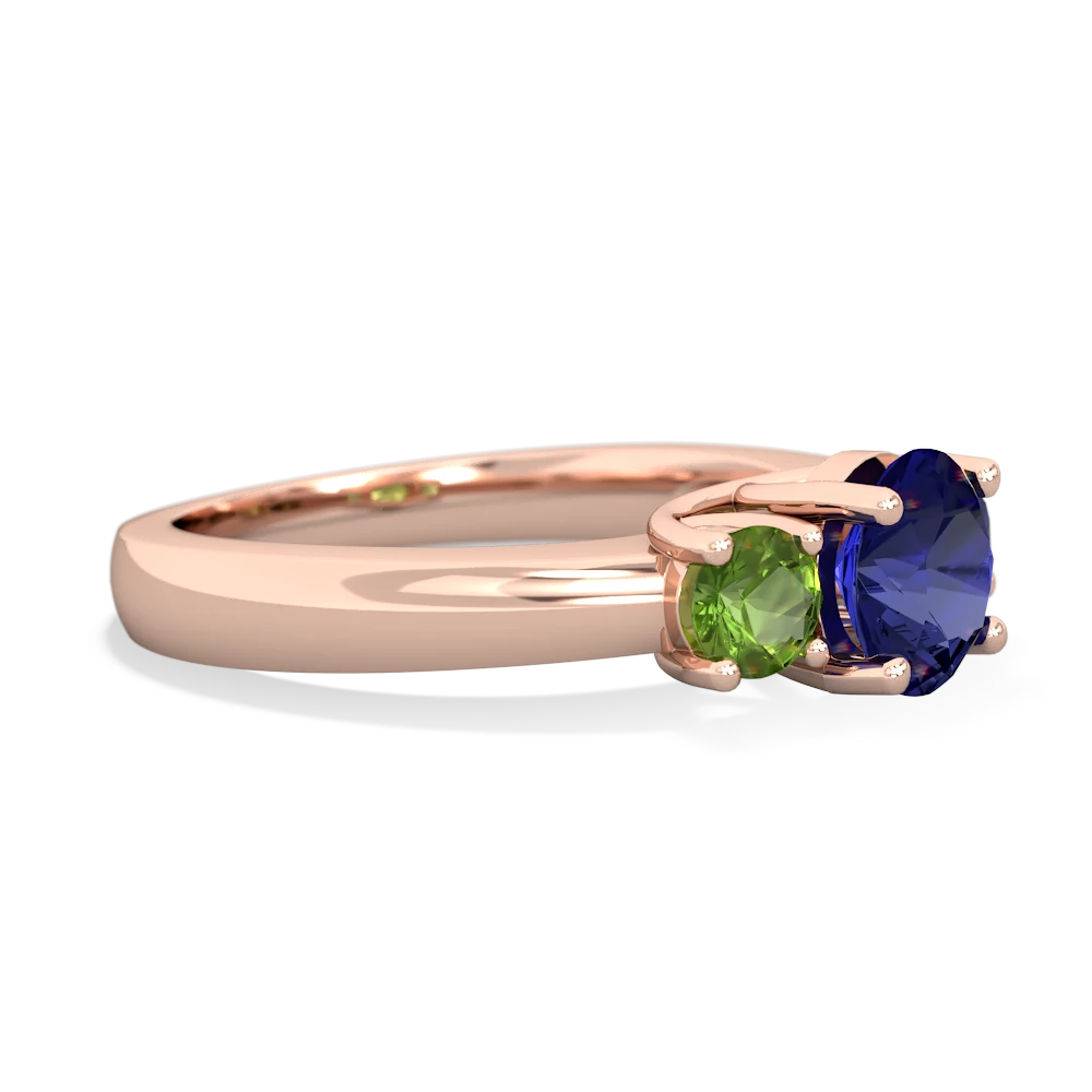 Lab Sapphire Three Stone Round Trellis 14K Rose Gold ring R4018