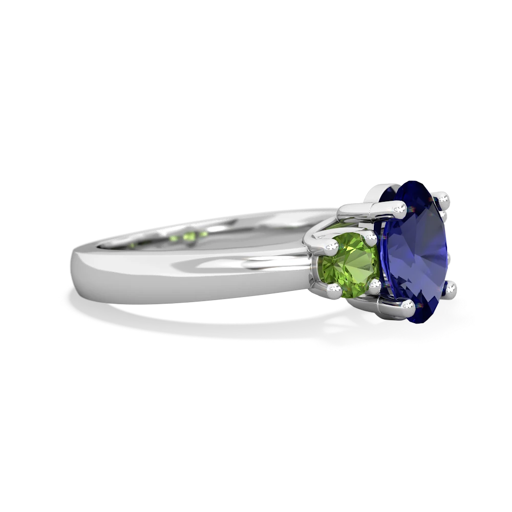 Lab Sapphire Three Stone Oval Trellis 14K White Gold ring R4024