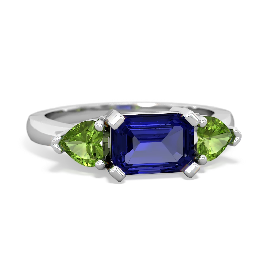 Lab Sapphire Three Stone 14K White Gold ring R5235