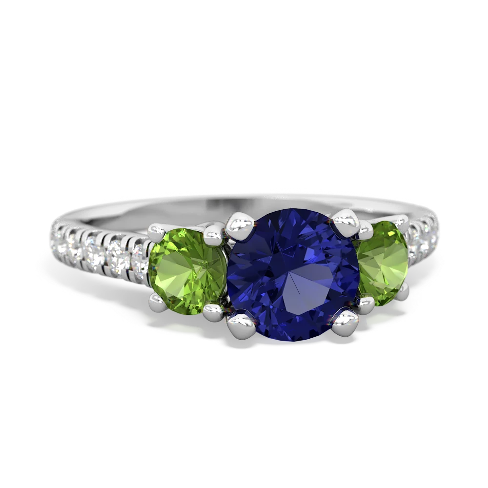 Lab Sapphire Pave Trellis 14K White Gold ring R5500