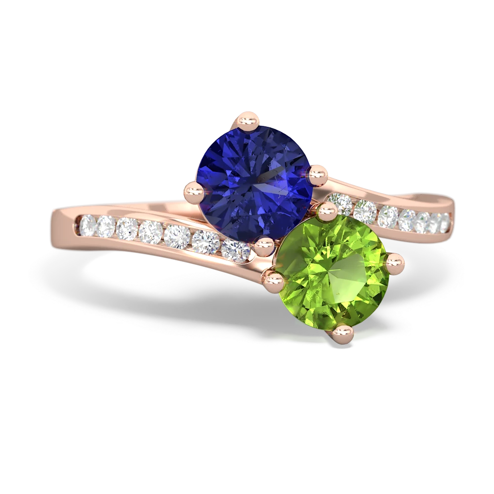 Lab Sapphire Channel Set Two Stone 14K Rose Gold ring R5303