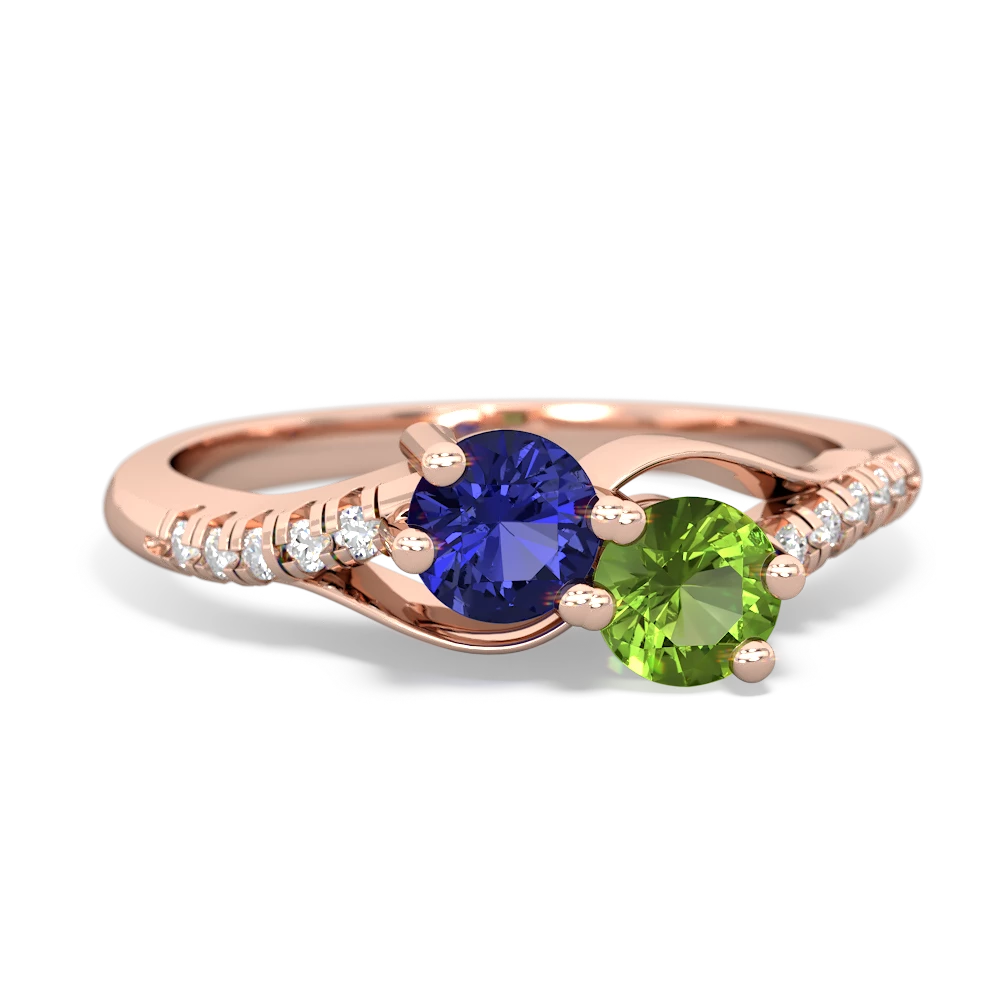 Lab Sapphire Infinity Pave Two Stone 14K Rose Gold ring R5285