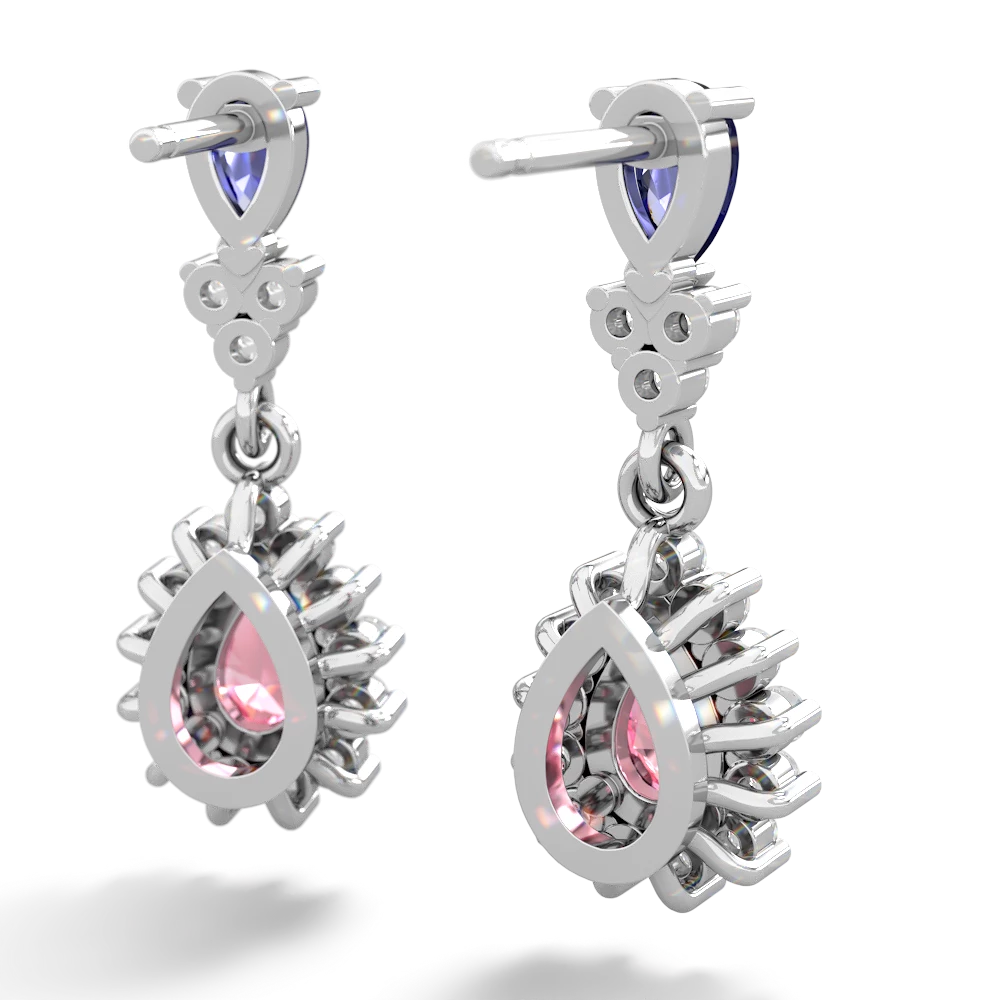 Lab Sapphire Halo Pear Dangle 14K White Gold earrings E1882