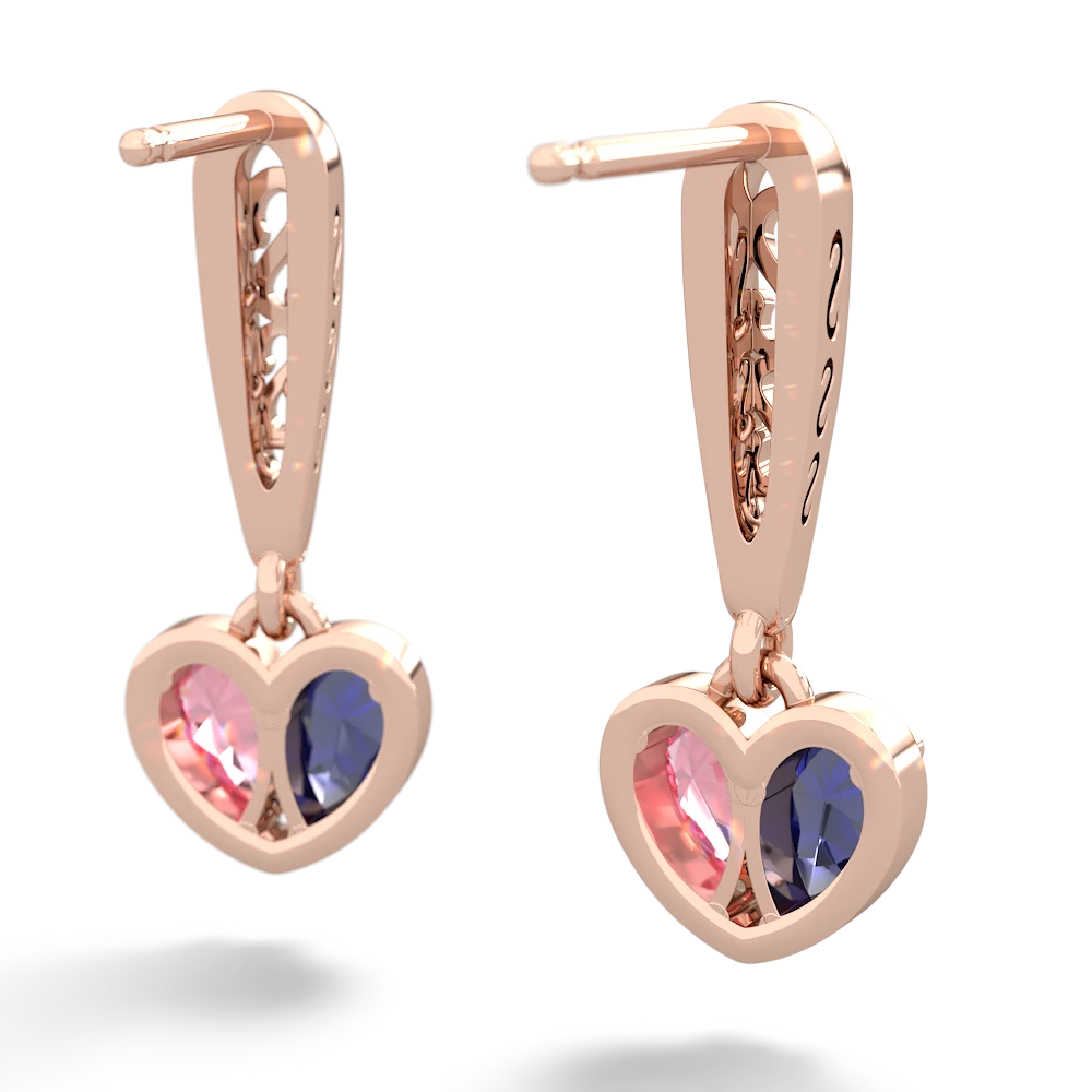 Lab Sapphire Filligree Heart 14K Rose Gold earrings E5070