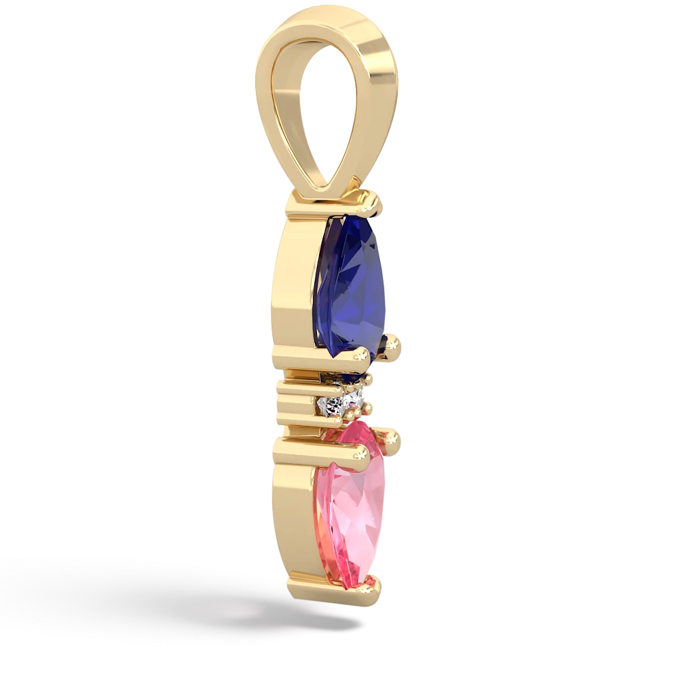 Lab Sapphire Bowtie Drop 14K Yellow Gold pendant P0865