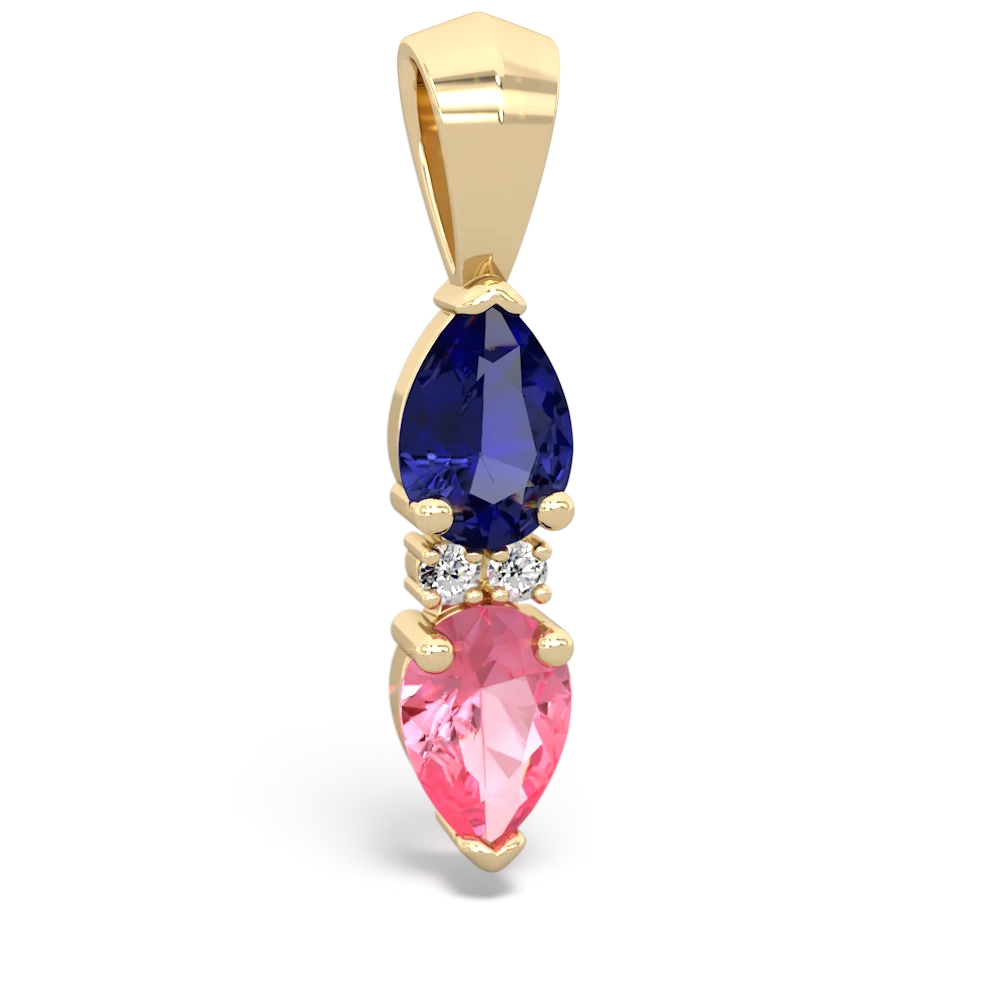 Lab Sapphire Bowtie Drop 14K Yellow Gold pendant P0865